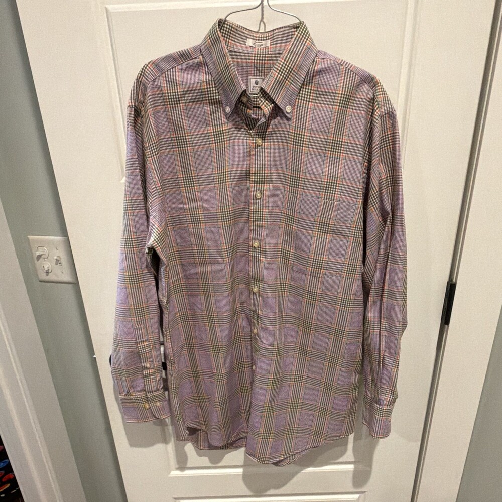Peter Millar Men's Medium Button Down Shirt Plaid Long Sleeve Purple Brown